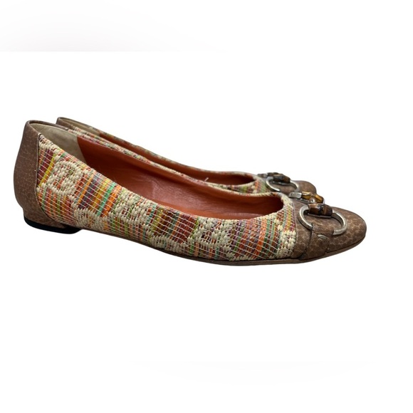 GUCCI Multi Tweed Raffia Tan Leather Horsebit Ballet Flats 37 or 7 in women - Picture 5 of 14